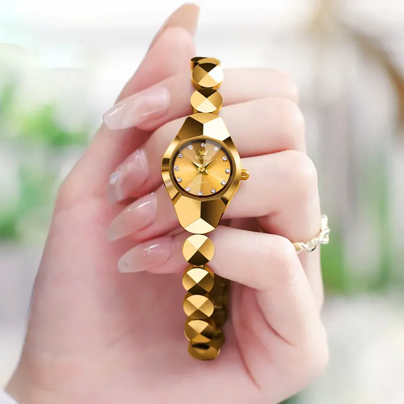 Olevs Tungsten Steel Gold Dial Ladies Watch- 7007